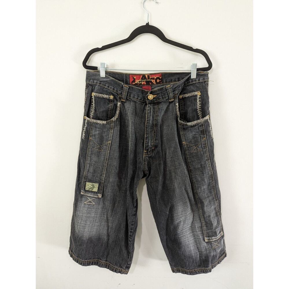Ak:cess Jeans Baggy Shorts Men Embroidered Faded Streetwear size 36